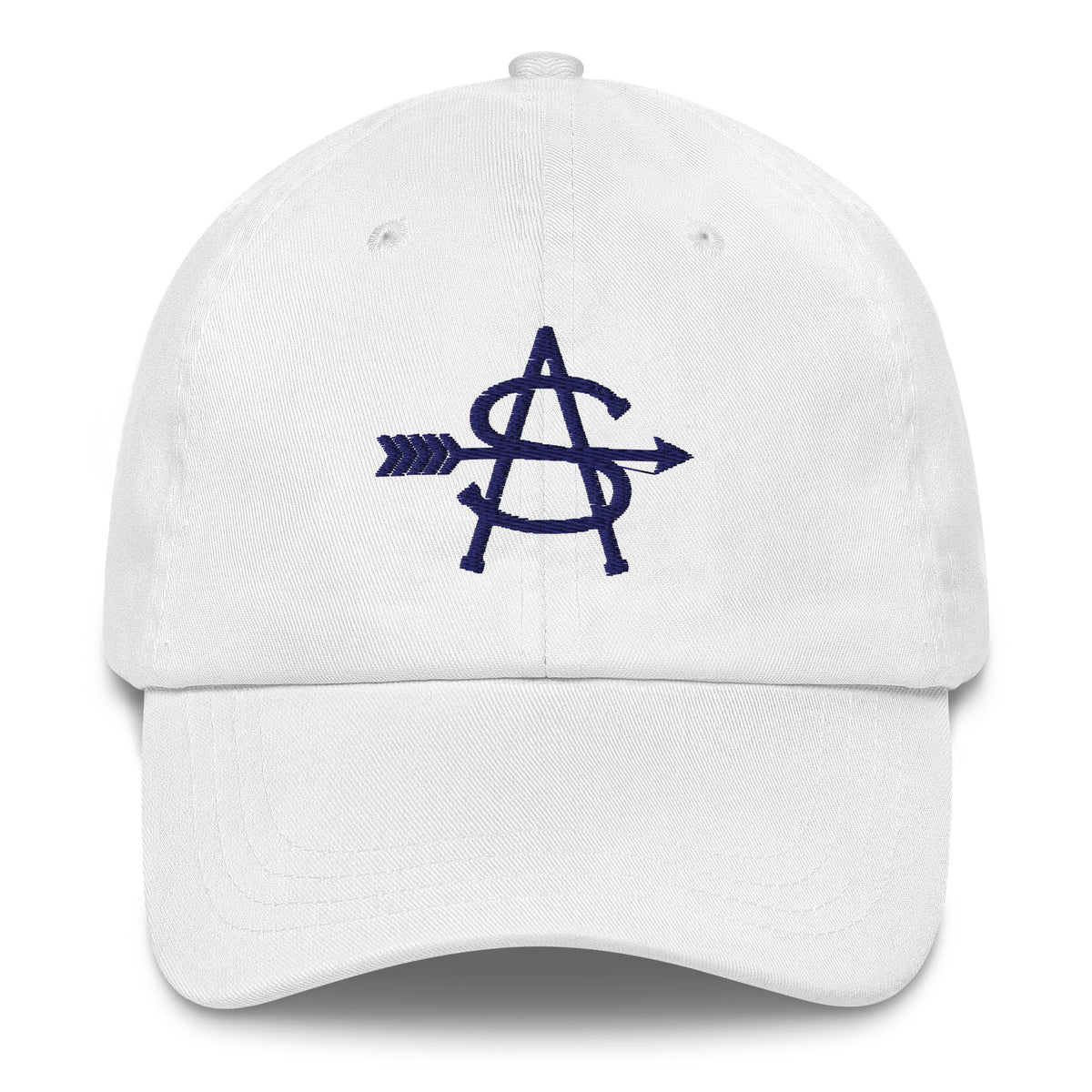 Dad Hat in white with navy embroidery